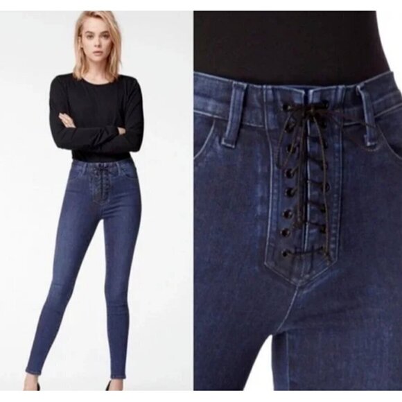New J Brand Unphased Jeans Womens 26 Blue High Rise Lace Up Steph Shep - Picture 1 of 11